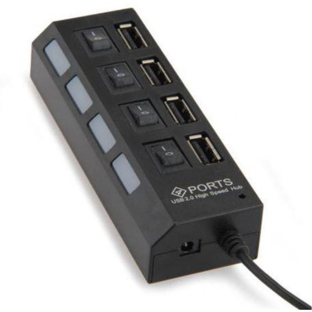 Хаб USB 4 порт, выключатели, индикация, разъем питания