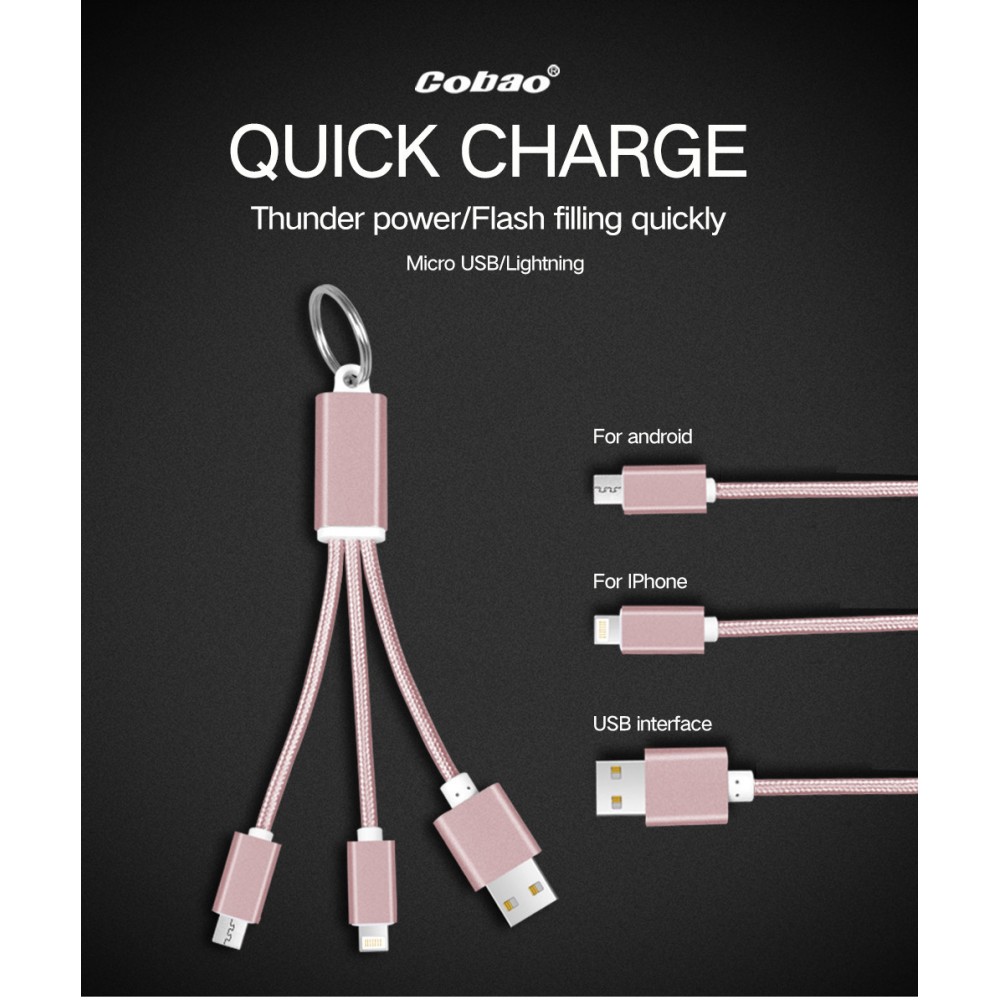 Кабель Micro USB / Apple Lightning брелок