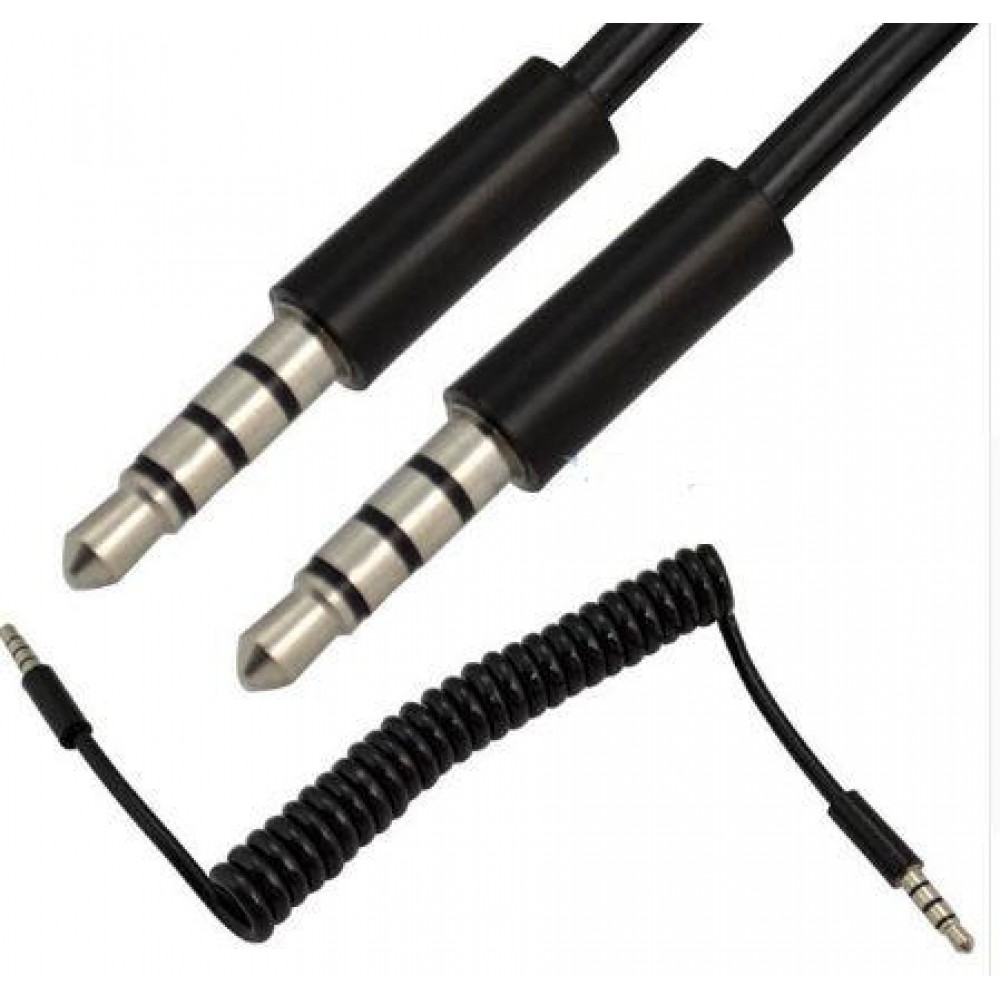 Кабель Aux 3.5-3.5 спираль 4pin 4х контактный черный
