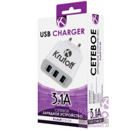 Зарядное сетевое сзу usb 3x Krutoff CH-04