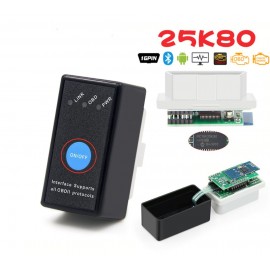 Автомобильный диагностический адаптер автосканер Bluetooth ELM327 v1.5 чип PIC18F25K80 с кнопкой, 2 платы, черный