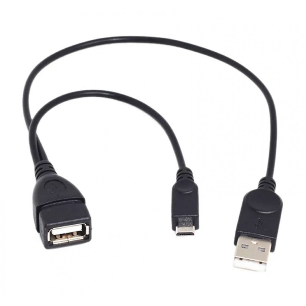 Переходник кабель OTG Micro USB с доп. питанием в USB штекер