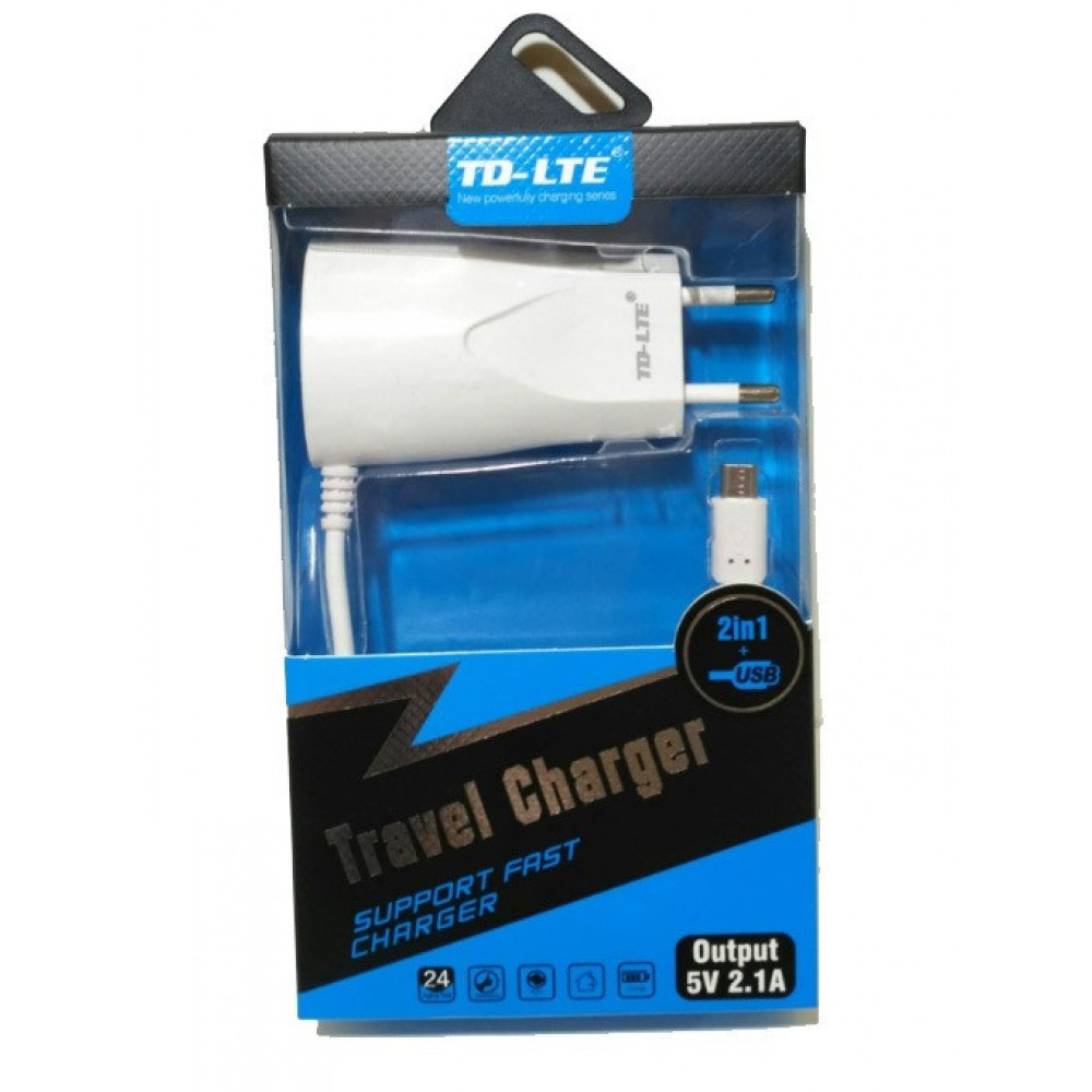 Зарядное сетевое сзу USB 1x TD-T38 2.1A + micro