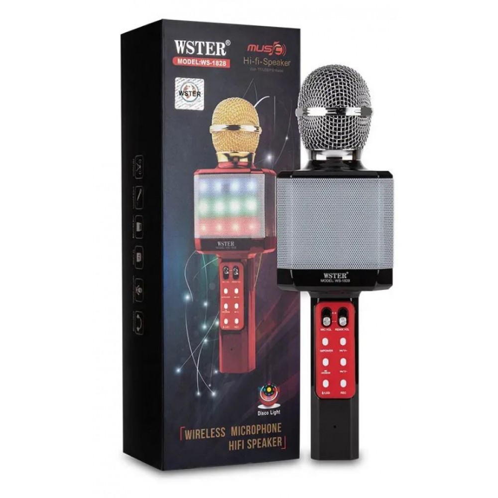Колонка микрофон Bluetooth Mp3 караоке WS-1828 черный