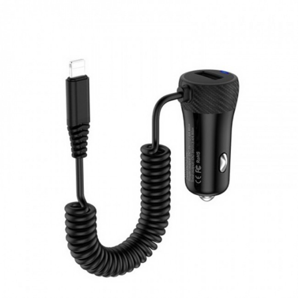Зарядное автомобильное азу usb 1x Hoco Z21a 3.4A + кабель для Apple lightning