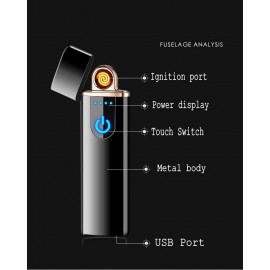 Зажигалка Usb металл Сенсор кнопка + LED узкая