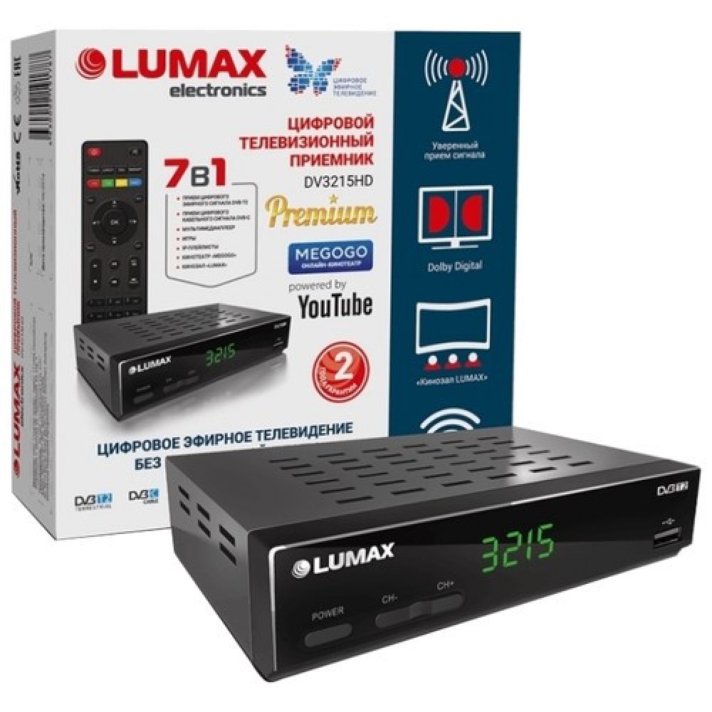 Ресивер DVB-T2/C Lumax DV3215HD обучаемый пульт