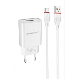 Зарядное сетевое сзу USB Borofone BA20A + lightning кабель, белый