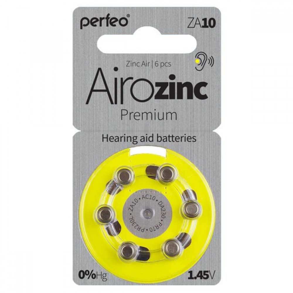 Батарейка ZA10 Airozinc Premium для слух аппаратов