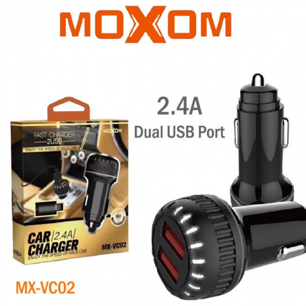 Зарядное автомобильное азу usb 2x Moxom MX-VC02 2.4A + кабель для Apple lightning черный