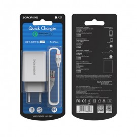 Зарядное сетевое сзу USB Borofone BA21A быстрое QC 3.0 + micro белый