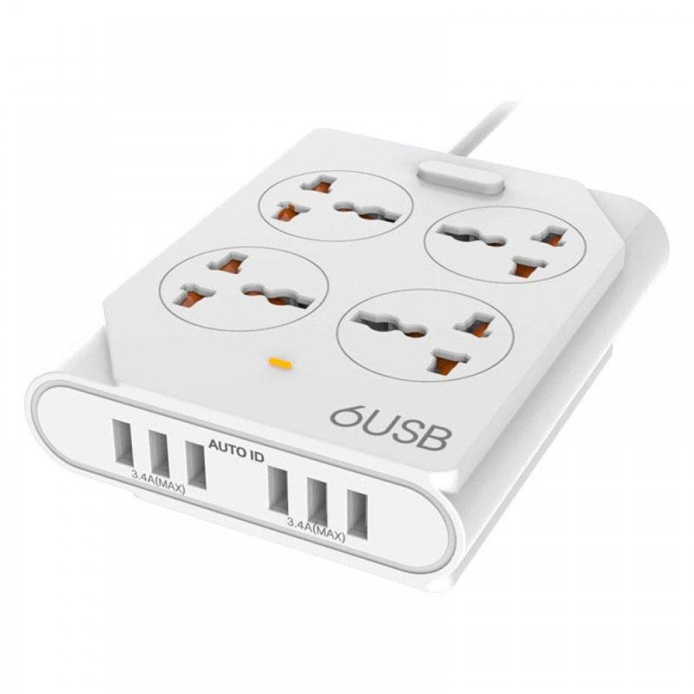 Фильтр сетевой 4 розетки СЗУ USB 6x 10A Moxom KH-63Y белый