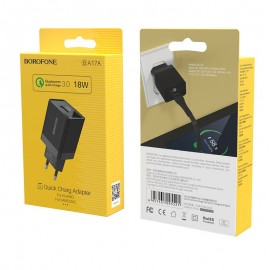 Зарядное сетевое сзу USB Borofone BA17A быстрое QC 3.0, черное