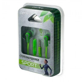 Наушники вакуумные с микроф Perfeo Sport зелен сер