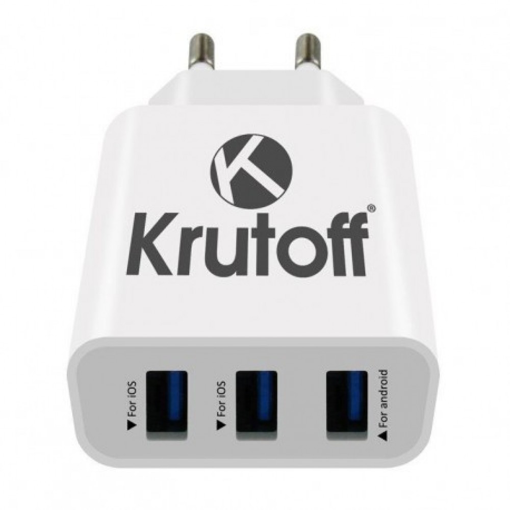 Зарядное сетевое сзу usb 3x Krutoff CH-19 + кабель для Apple lightning