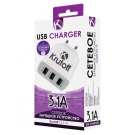 Зарядное сетевое сзу usb 3x Krutoff CH-19 + кабель для Apple lightning