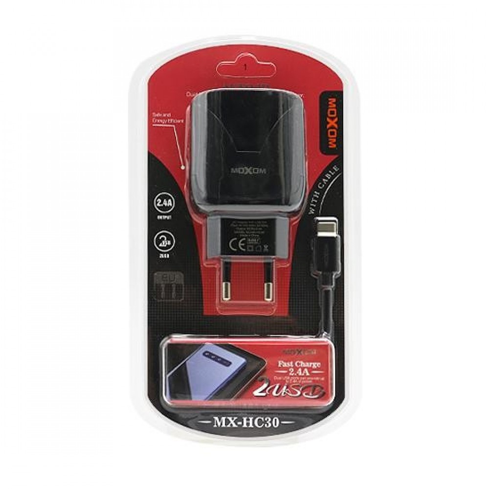 Зарядное сетевое сзу USB 2x Moxom HC-30 + Type-c