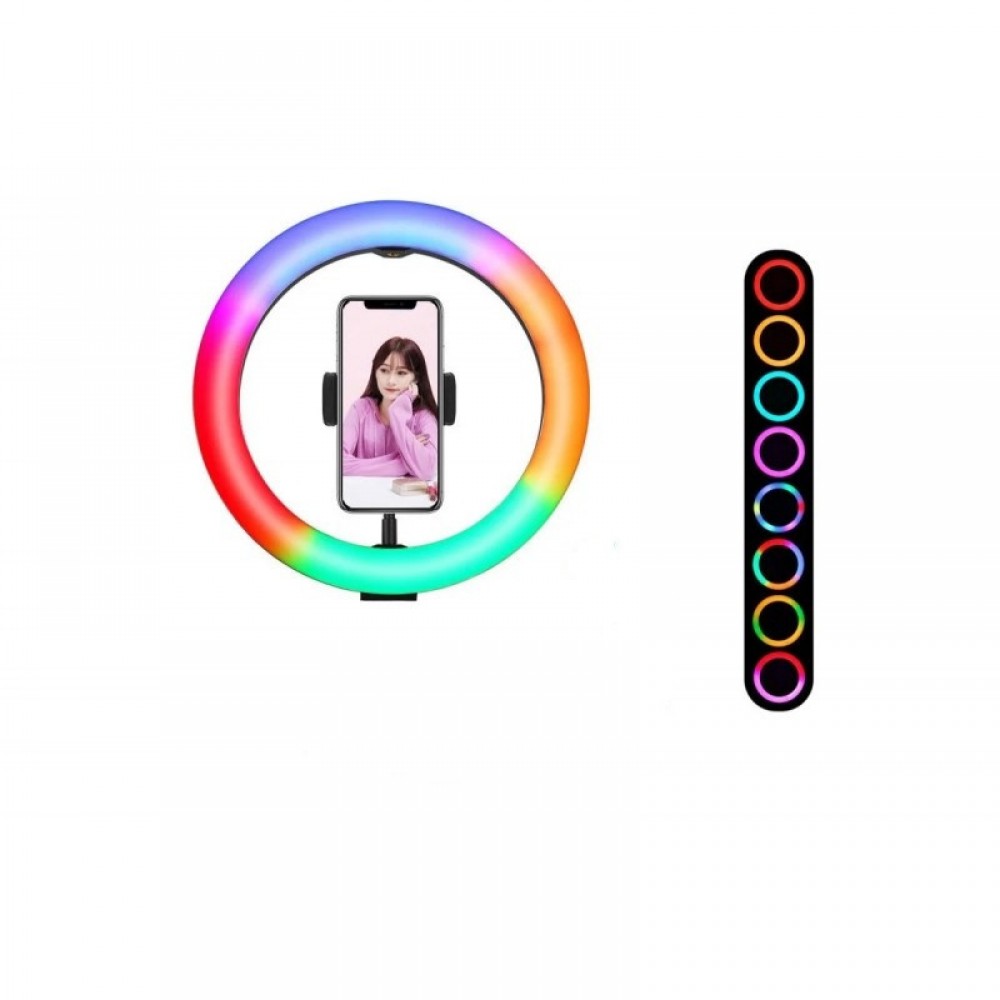 Селфи лампа кольцевая WH34 RGB, с пультом, без штатива