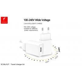 Зарядное сетевое сзу USB SC36T + type-c белый