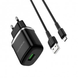Зарядное сетевое сзу USB Borofone BA36A быстрое QC 3.0 + micro, черный