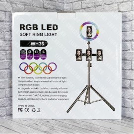 Селфи лампа кольцевая WH36 RGB с пультом, без штатива
