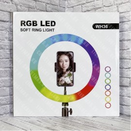 Селфи лампа кольцевая WH36 RGB с пультом, без штатива