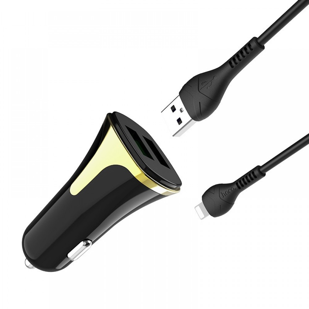 Зарядное автомобильное быстрое азу usb 2x Hoco Z31 3.4A QC3.0 белое