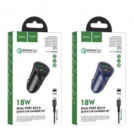 Зарядное автомобильное быстрое азу usb 2x Hoco Z39 3.4A QC3.0 + micro