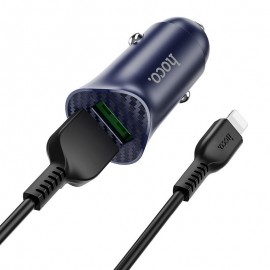 Зарядное автомобильное быстрое азу usb 2x Hoco Z39 3.4A QC3.0 + кабель для Apple lightning черный