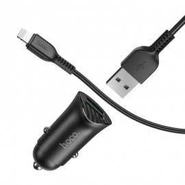 Зарядное автомобильное быстрое азу usb 2x Hoco Z39 3.4A QC3.0 + кабель для Apple lightning черный