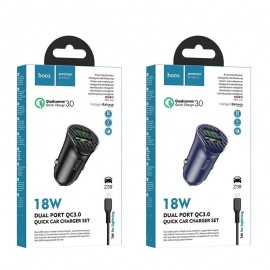 Зарядное автомобильное быстрое азу usb 2x Hoco Z39 3.4A QC3.0 + кабель для Apple lightning черный