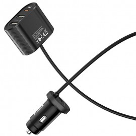 Зарядное автомобильное быстрое АЗУ usb 3x+Type-C PD Hoco Z35 с удлинителем черный