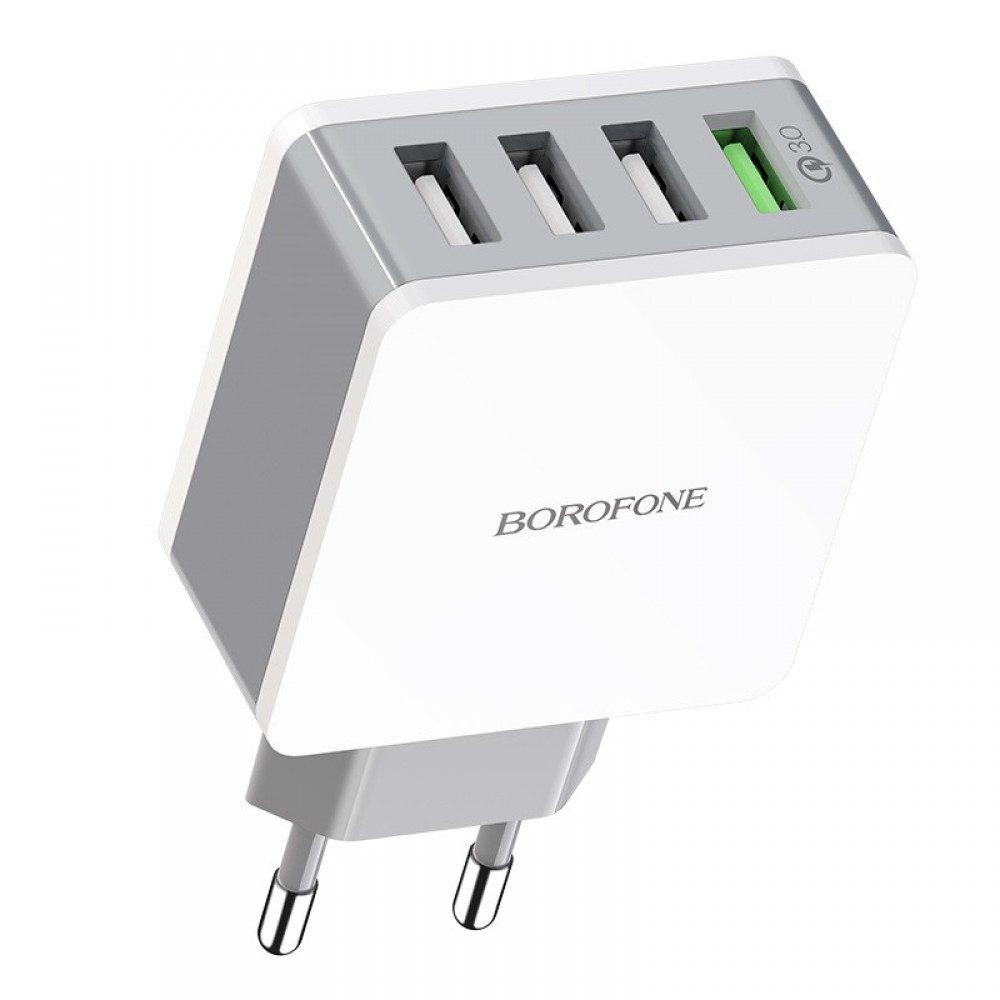 Зарядное сетевое сзу USB 4x Borofone BA43A быстрое QC 3.0 бел