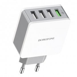 Зарядное сетевое сзу USB 4x Borofone BA43A быстрое QC 3.0 бел