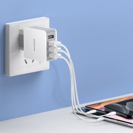 Зарядное сетевое сзу USB 4x Borofone BA43A быстрое QC 3.0 бел