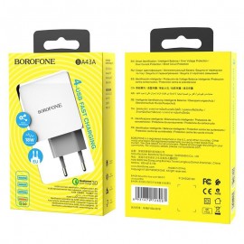 Зарядное сетевое сзу USB 4x Borofone BA43A быстрое QC 3.0 бел