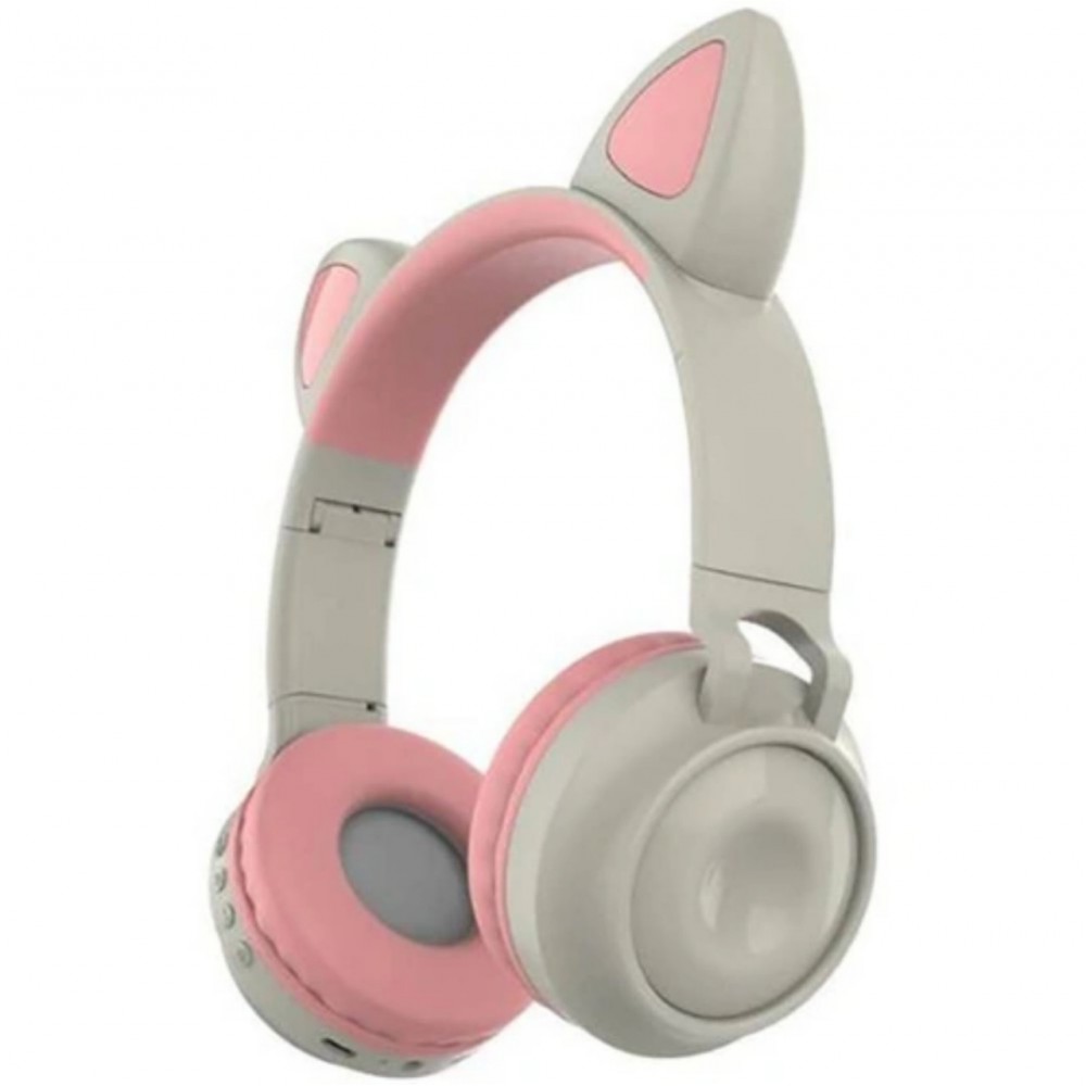 Наушники bluetooth Cat Ear ZW-028 с ушками LED бело-розовые