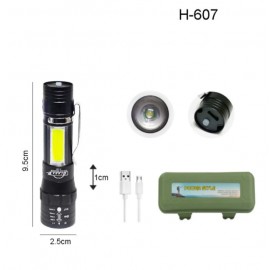 Фонарик H-607 micro USB зум +  COB
