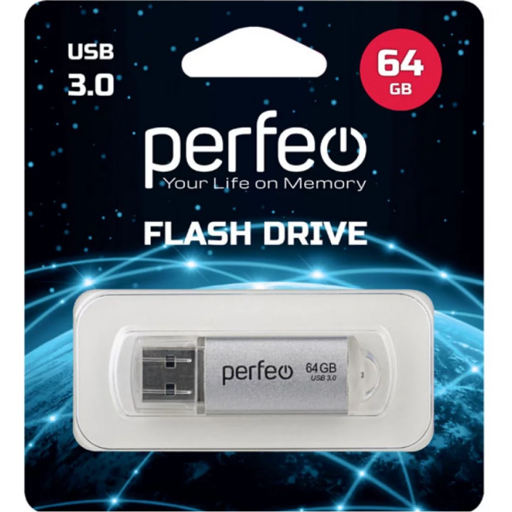 Флешка USB 3.0 64Gb Perfeo C14 Silver metal
