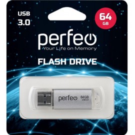 Флешка USB 3.0 64Gb Perfeo C14 Silver metal