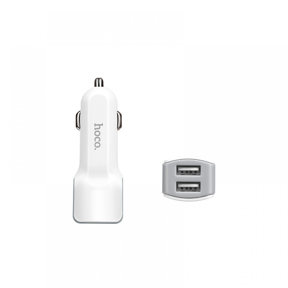Зарядное автомобильное азу usb 2x Hoco Z23 2.4A + кабель micro белый