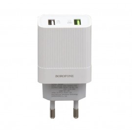 Зарядное сетевое сзу USB 2x Borofone BA39 быстрое QC 3.0 бел