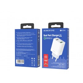 Зарядное сетевое сзу USB 2x Borofone BA39 быстрое QC 3.0 бел