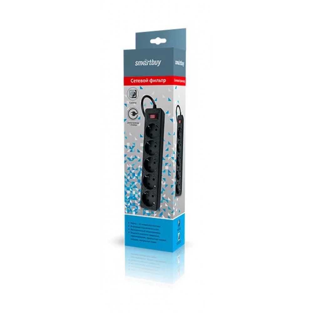Фильтр сетевой SmartBuy ONE, 10A, 2200 Вт, 5 розеток 1.8m SBSP-18-K, черный