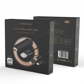 кабель для Apple Lightning / Type-C / Micro HDTV HDMI Mirascreen LD15-3D 4K UHD