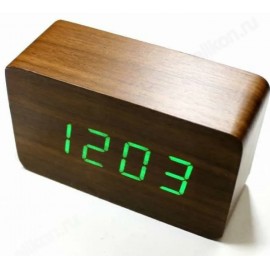 Часы LED с термометром VST-863, дерево коричн, зелен цифры