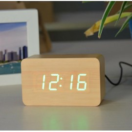 Часы LED с термометром VST-863, дерево желт, белые цифры