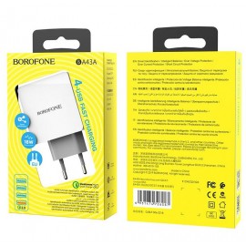 Зарядное сетевое сзу USB 4x Borofone BA34A быстрое QC 3.0 бел