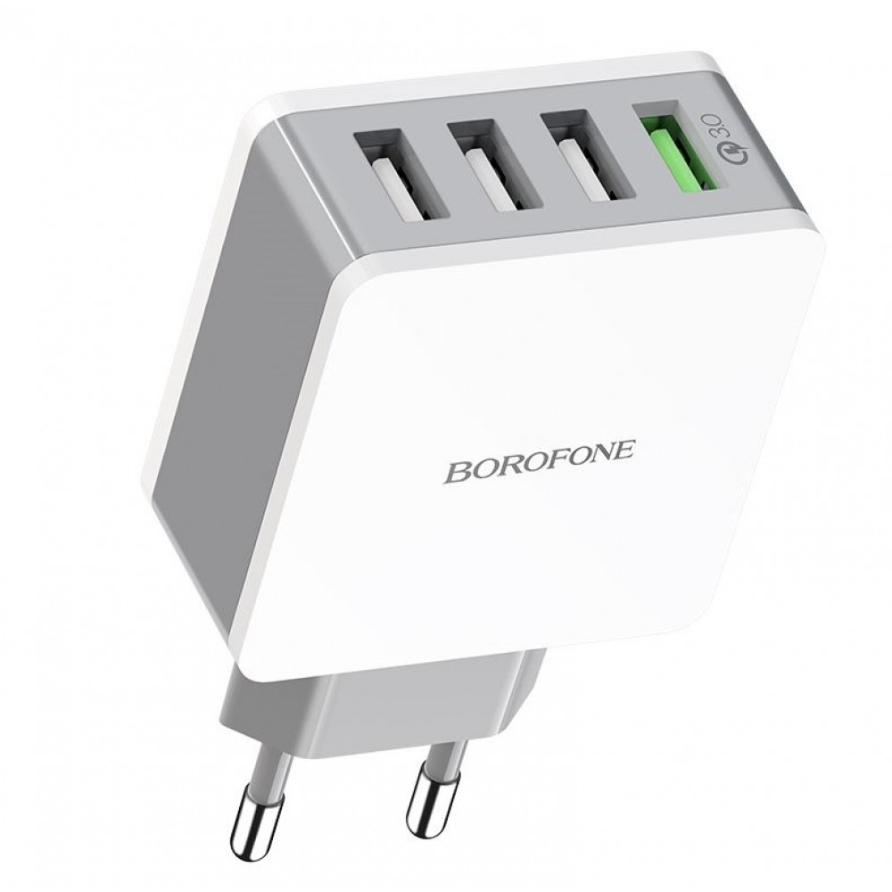 Зарядное сетевое сзу USB 4x Borofone BA34A быстрое QC 3.0 бел
