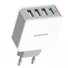 Зарядное сетевое сзу USB 4x Borofone BA34A быстрое QC 3.0 бел